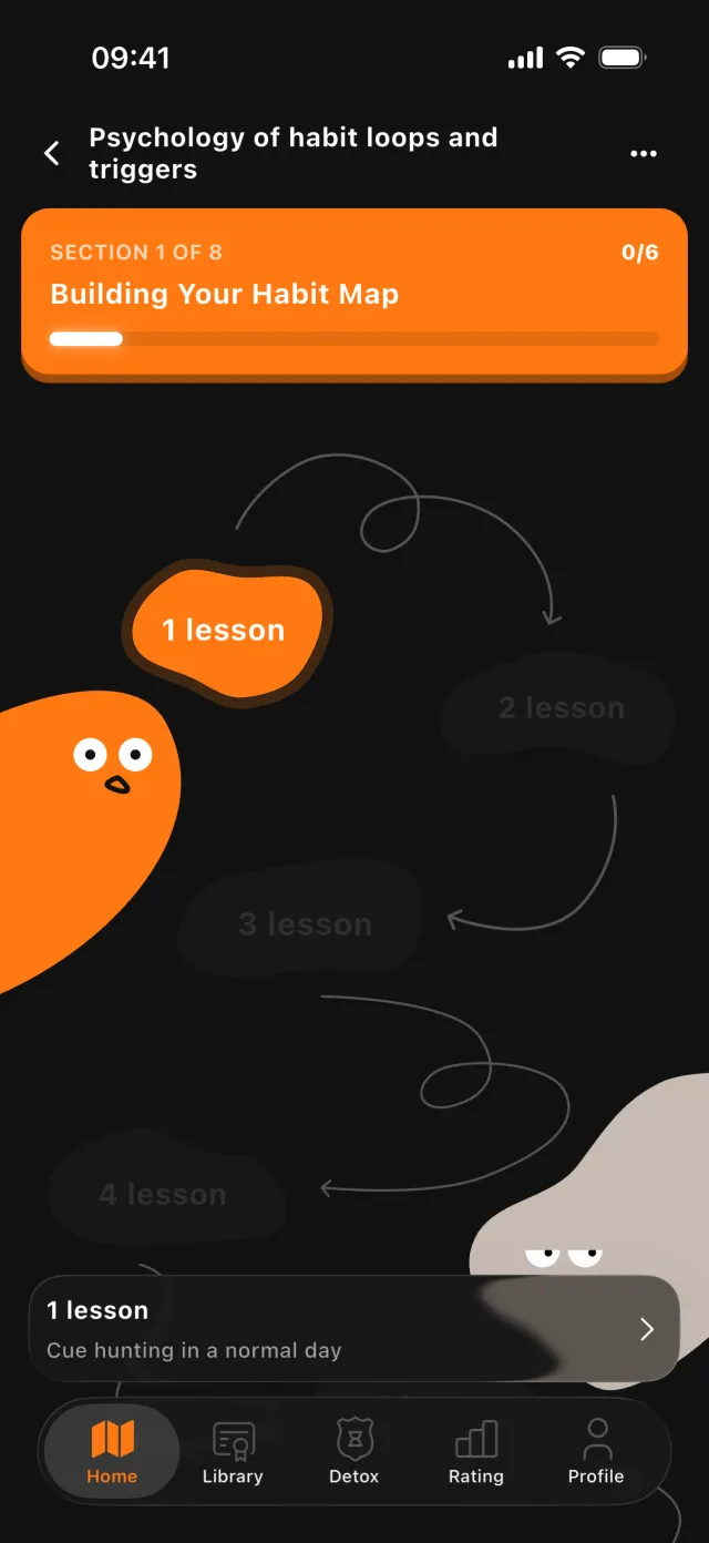 Course map: lesson islands connected by arrows